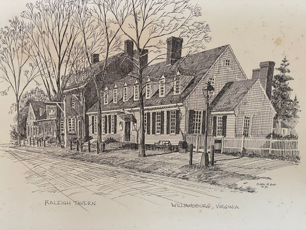 + Vintage Pencil Art by Clark M Goff Williamsburg, VA Raleigh Tavern 1973