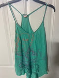+* Womens/Juniors Hang Ten Medium Green Razor Back Straps Flowing High Low Top Tank