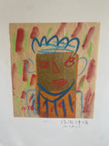 *^ Japanese Fukuoka Nobuo Original Art Expressionism Portrait Drawing Watercolor Signed - One