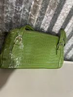 Green Faux Leather Alligator Shoulder Purse Bag Belt Strap Medium Size w/ Notebook & Key Chain