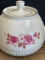 <€€ Ellgreave Ralph Moses Wood & Sons England Genuine Ironstone White Tea Pot w/ Pink Roses #546B