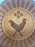+* Round Basket Tray Woven Rattan with Chicken Design Farmhouse