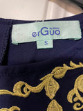 +* Women's Junior’s Small erGuo by Minty Short Sleeve Blouse Navy Blue with Gold Embroidered