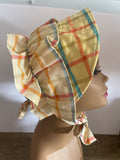 +* Adult Medium Old-Fashion Pioneer Prairie Bonnet Style Sun Hat Yellow Plaid