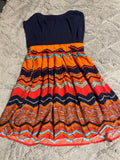 +* Womens/Juniors Small XHILARATION Orange & Blue Chevron Print Strapless Dress