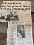 + Vintage The ATLANTA JOURNAL (Georgia) KING GEORGE DIES Feb 6, 1952