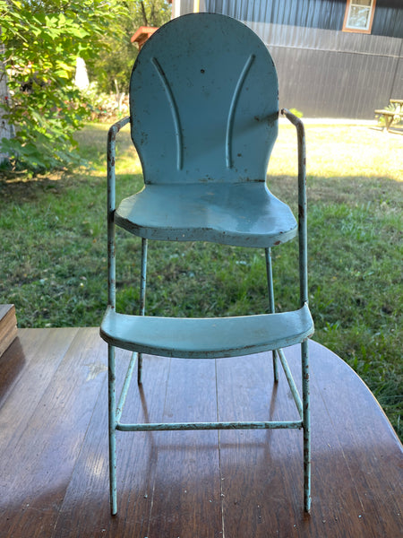 Vintage 1950s Amsco Doll-E-Hi Chair Baby Doll Blue Metal High Chair