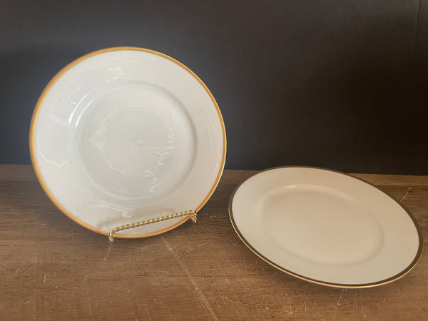 + Vintage Pfeiffer & Lowenstein Schlackenwerth Austria Empire II White China Gold Rim Set/2 SALAD/DESSERT PLATES 1940s