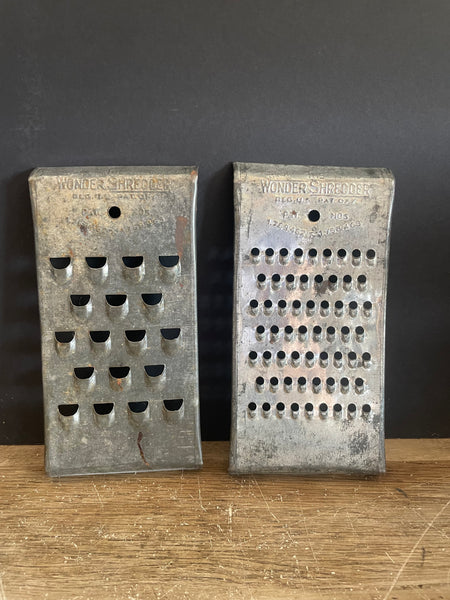 + Vintage Set/2 Metal WONDER SHREDDERS Cheese Graters Kitchen Decor