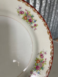 <€€ Vintage 1940s Diamond China ROSLYN Floral Pattern Set/2 9” Dinner Plates Japan Gold Rim