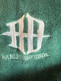 +* Vintage Men’s Harley Davidson Bath Robe One Size Hunter Green Embroidered Logo Biker Y2K