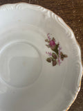 +* Set/2 4.25” White Tea Cup Saucers With Pink Rose Buds & Gold Rim Unbranded