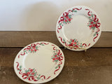 <€€ Dynasty CHRISTMAS SPIRIT Fine China Set/2 7.5” Luncheon/Salad/Dessert Plates Ribbons & Poinsettia