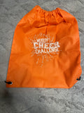 +* Drawstring Cheer Bag Orange Muddy Cheer Challenge on Front 14.5” Wide  x 16.5” Tall