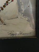 € Peggy Abrams Framed Snowman w/ Broom Winter Christmas Art Blue Wood Frame 10x12