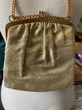 ** Vintage Metallic Gold Evening Bag Clasp Purse w/Chain Lined
