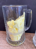 ** Set/6 Clear Glass BEER MUGS SCHOONER w/ History Ship Sailing Etched