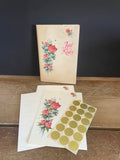 + Vintage Current Just Notes Stationery Set 16 Pink Roses Foldable Notes, Gold Stickers, Carrier