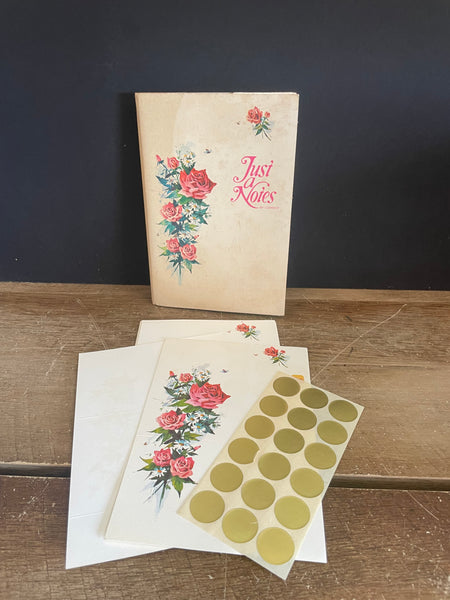 + Vintage Current Just Notes Stationery Set 16 Pink Roses Foldable Notes, Gold Stickers, Carrier