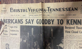 +* AS-IS Vintage Bristol Virginia Tennessean RFK Kennedy Say Goodbye Jun 7 1968 Newspaper