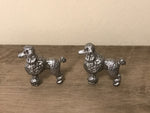 <€€* Vintage Pair Set/2 Small Pewter Poodle Puppy Dog Figurine 1” Unbranded