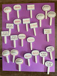 New Set/23 Ceramic Garden Plant Cake Cupcake Gift Markers Stakes Stick Label Variety of Designs