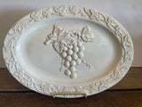 Vintage Antique White 14” Oval Platter With 3D Raised Grapes & Leaves by HOME ACCENTS