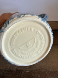 ** Vintage Friendship (FP) Pottery Spongeware Blue Hearts Large 2 Qt Pitcher Roseville Ohio