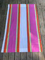 € Vintage MCM Striped Curtain Panel Cotton Orange Pink Green White 40” W x 66” L
