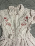 +* Vintage Girls Sz 2T Light Pink Dress Trimmed in Red Embroidery Short Sleeve Netting Slip Handmade