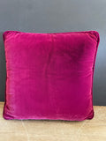 + Needlepoint Accent Pillow Purple Flowers & Green Leaves, Magenta Velveteen Back