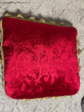 +* Square 19” Royal Red with Gold Trim and Tassels Velour Velvety Pillow