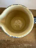 ** Vintage Friendship (FP) Pottery Spongeware Blue Hearts Large 2 Qt Pitcher Roseville Ohio