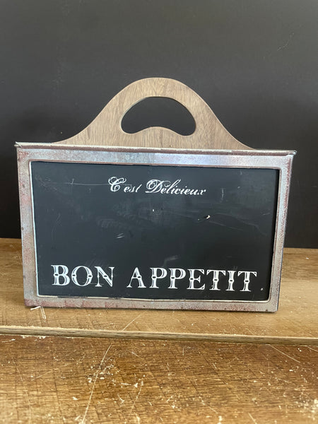 Bon Appetit Utensil Caddy Wood Handle Tin 4 Divided Compartments