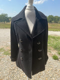 +^ Womens Juniors London Fog Sz Small Black Wool Pea Coat Peacoat Jacket Double Breast