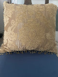 +* Square 16” Raised Velour Damask Design on Satiny Pillow Beige Zipper Closure Beaded Fringe