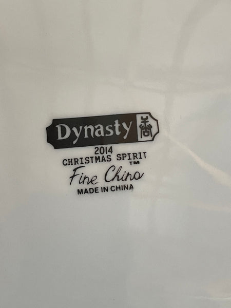 <€€ Dynasty CHRISTMAS SPIRIT Fine China Set/2 8” Salad/Soup/Dessert Bowls Ribbons & Poinsettia