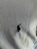 Mens Ralph Lauren Polo Logo Classic Fit Medium Blue Mini Plaid Cotton Button Down Long Sleeve