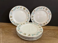 €¥ Vintage Fine China MS Japan #6701 Set/6 6.25”Bread Plates Grapevine Green and Blue Silver Rim