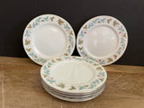 €€ Vintage Fine China MS Japan #6701 Set/6 6.25”Bread Plates Grapevine Green and Blue Silver Rim