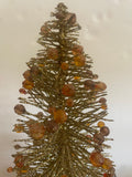 Vintage Metal Christmas Tree Gold Bronze Glitter Base, Gold & Brown Jewels 17” H Decor