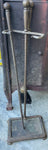 Vintage Cast Iron Brass Hammered Finish Fireplace 2 pc Tool Set and Stand