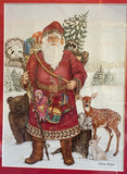 € Nadine Harper Wood Framed & Matted Santa & Deer Art 1991 17.5” W x 23” H