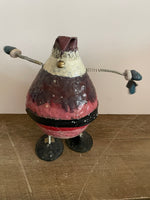 a** Metal Tin Wiggling Jolly Santa on Springs Decor Whimsical Holiday Christmas