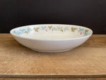 € Vintage Fine China MS Japan #6701 Oval White Serving Vegetable Bowl Grapevine Green and Blue Silver Rim