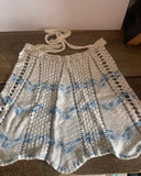 ** Vintage KITCHEN Hand Crocheted White and Blue Half Apron