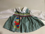 Baby Girls 18-24 Months Green & White Checkered Dress Long Sleeve Collar Clown Applique