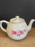 <€€ Ellgreave Ralph Moses Wood & Sons England Genuine Ironstone White Tea Pot w/ Pink Roses #546B