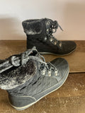 +* Womens/Juniors Black Ankle Lace Up Winter Boots Sz 6 UK Sz 4 Faux Lambswool by Global Win