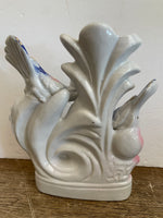 <€€ Vintage Gold Tipped Blue Birds Pink Green Bud Vase Vessel Porcelain